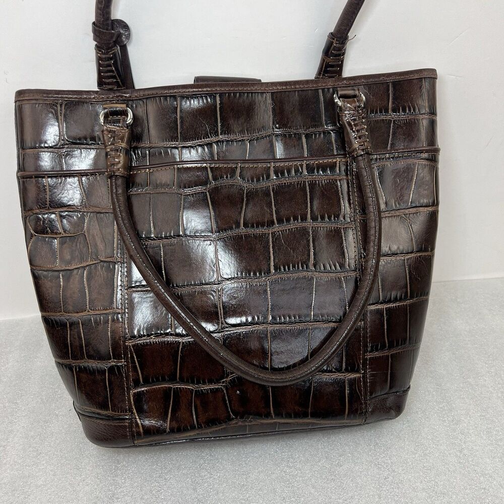 Brighton Brown Croc Embossed Leather Tote Shoulder Bag Heart Charm - Picture 7 of 14